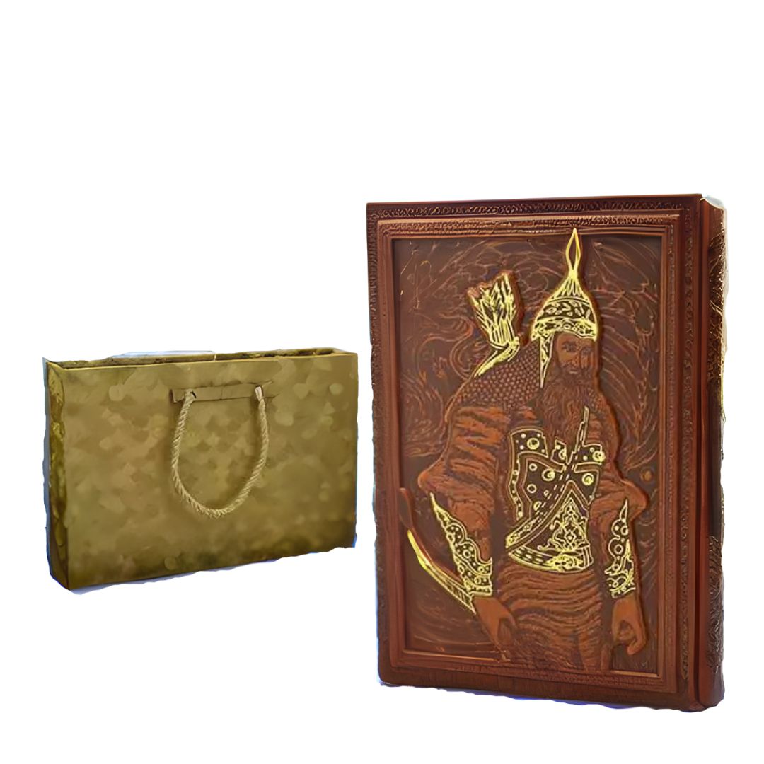 Excerpt from Shahnameh Vaziri, embossed leather sliding frame, gold-plated face design, glossy paper, with MDF gift box